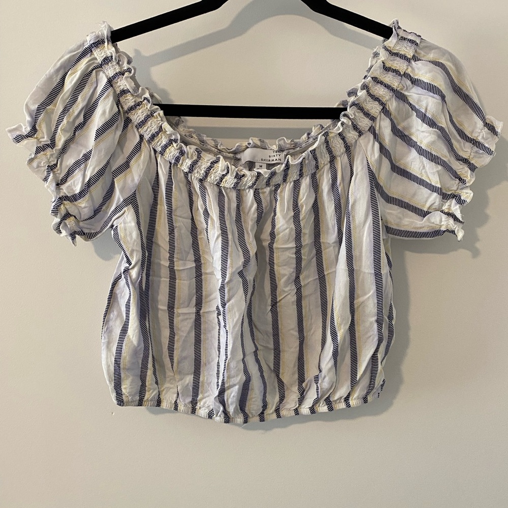 Ten Sixty Sherman Striped Off-Shoulder Crop Top